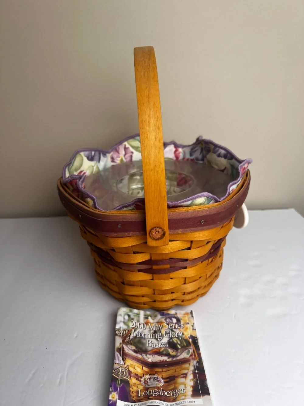 2000 May Series Longaberger Morning Glory Basket liner protector tie-on